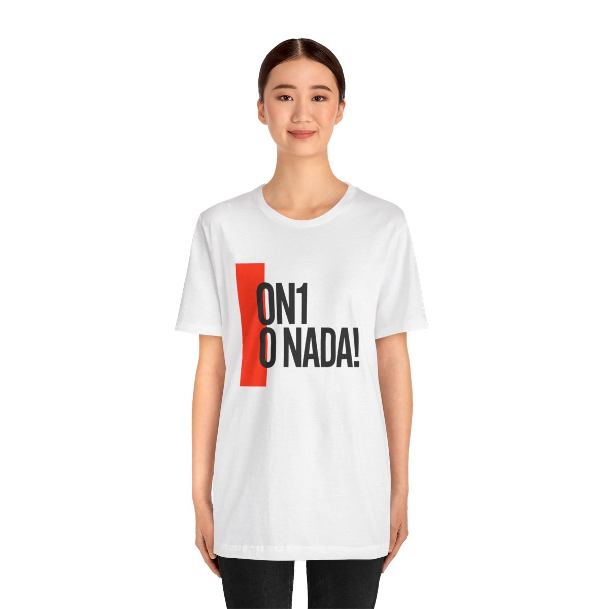 On1 O Nada Tee — Solid White Blend tee, person view
