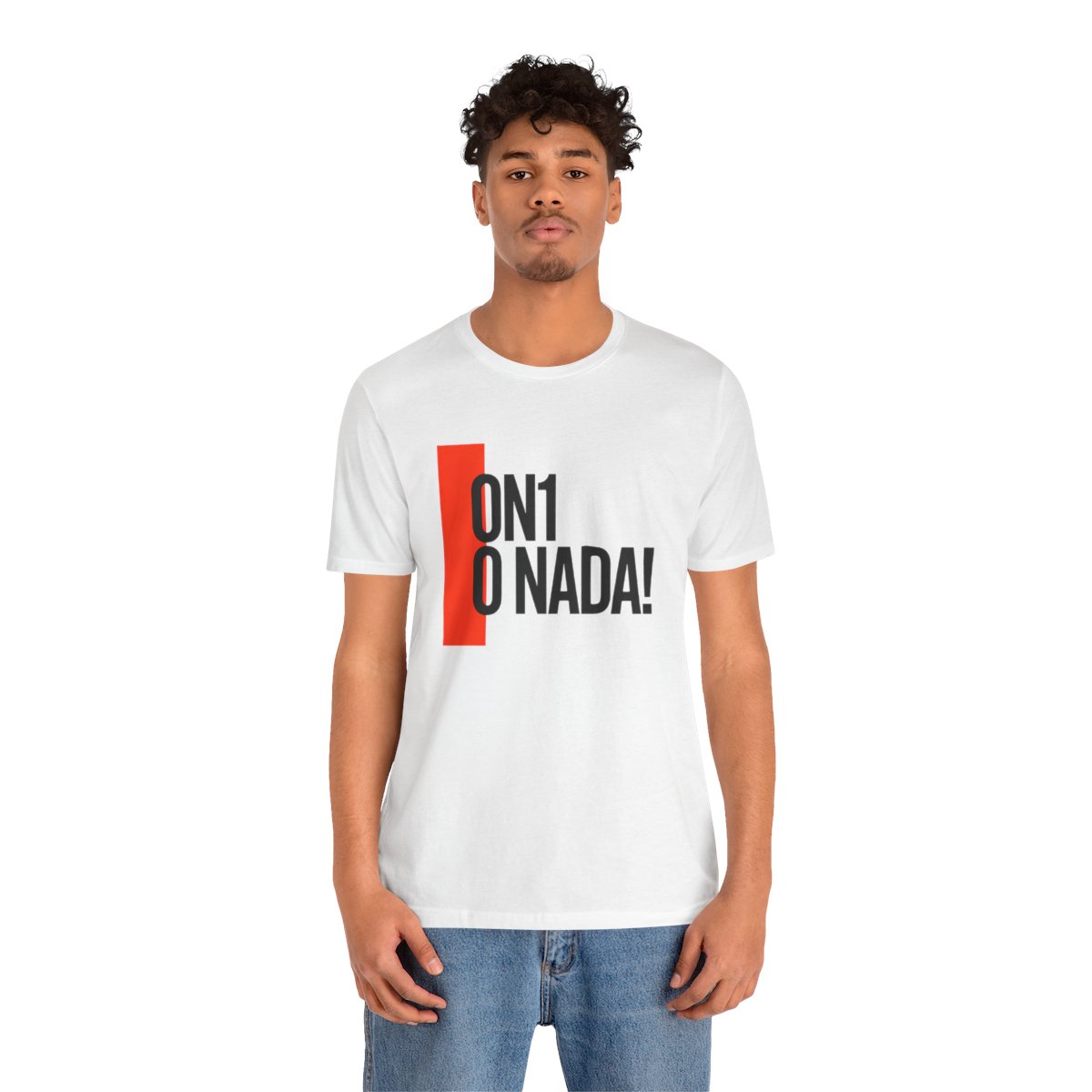 On1 O Nada Tee — Solid White Blend tee, person view