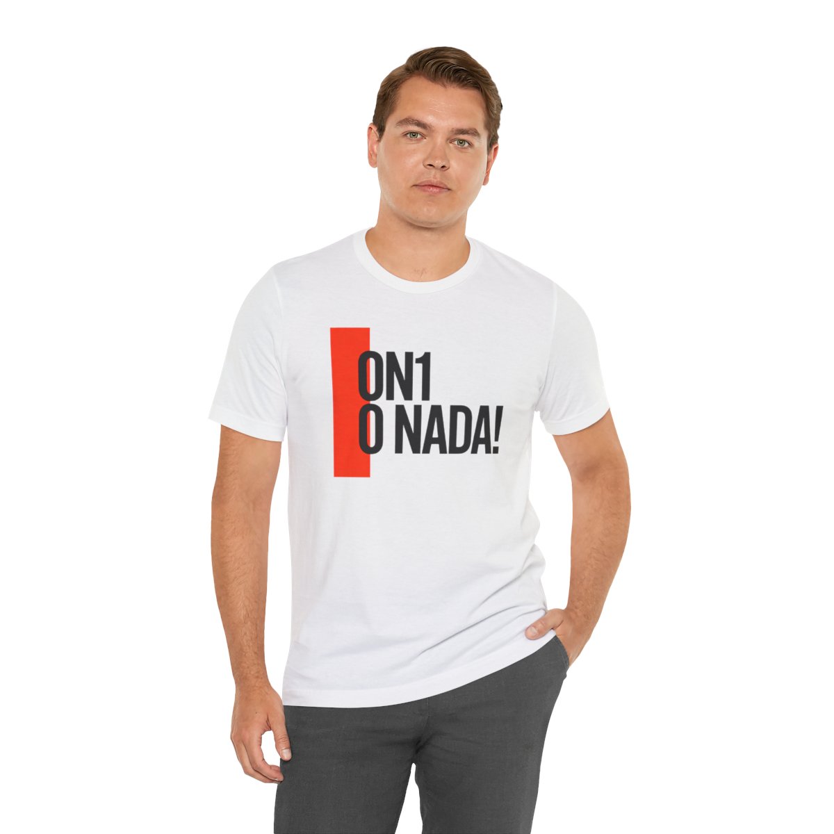 On1 O Nada Tee — Solid White Blend tee, person view