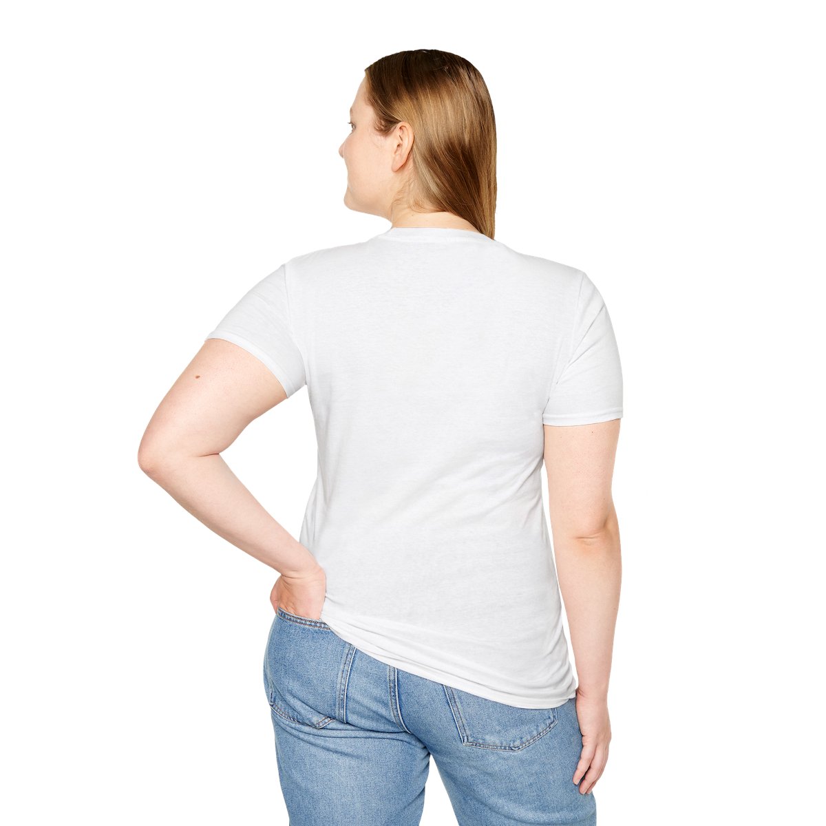 Certified Cumbian Tee — White tee, person back view