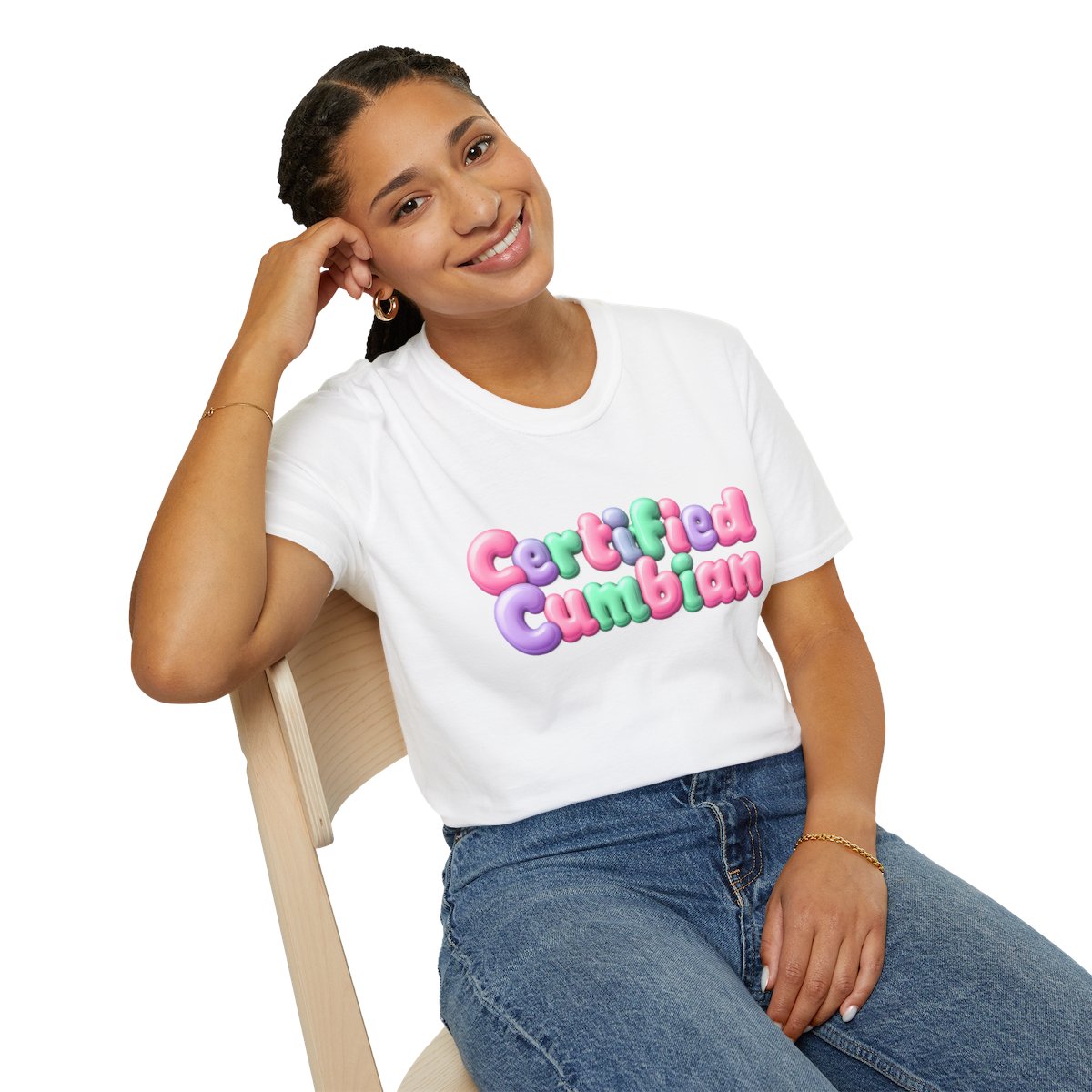 Certified Cumbian Tee — White tee, person context view