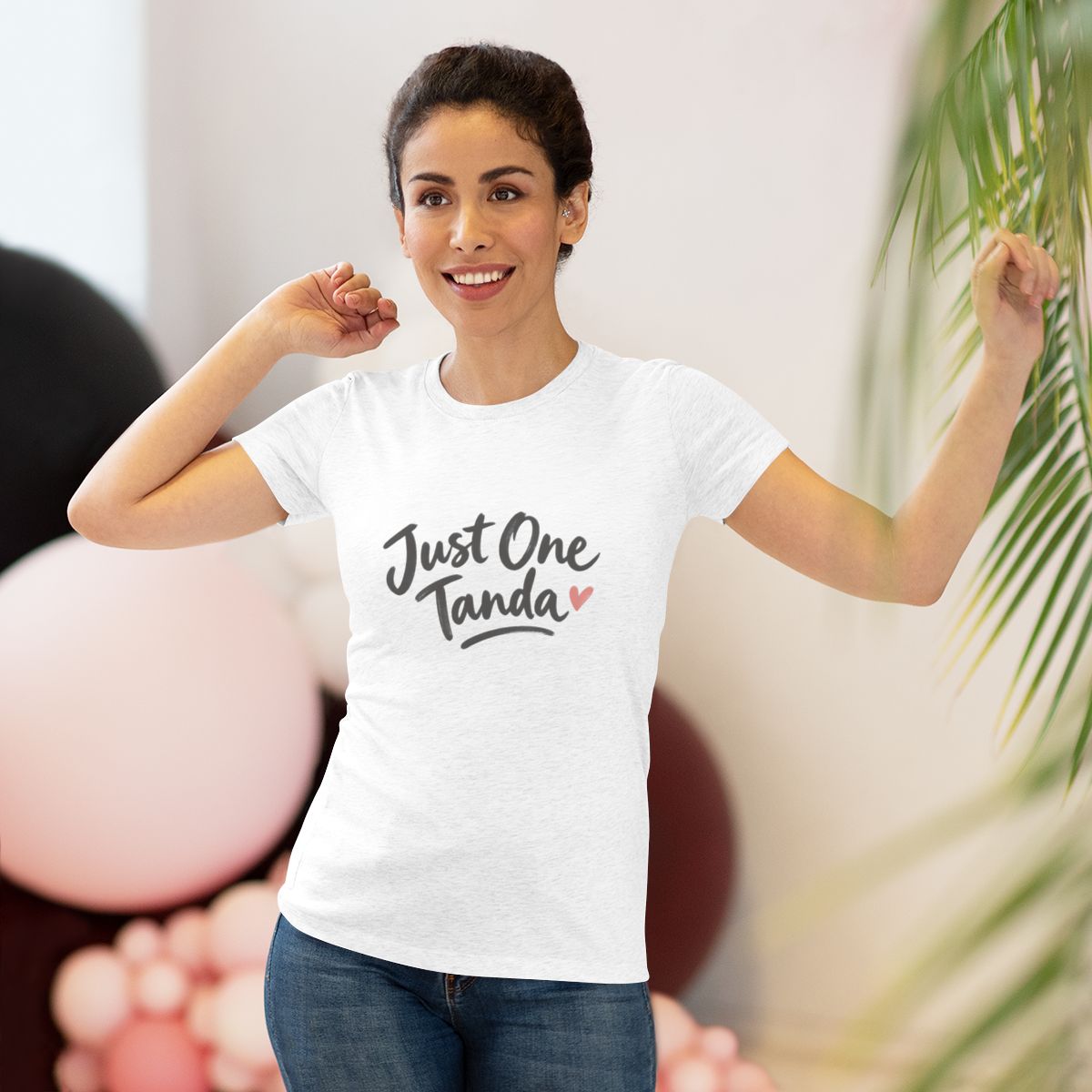 Just One Tanda Tee — Tri-Blend Heather White tee, lifestyle view