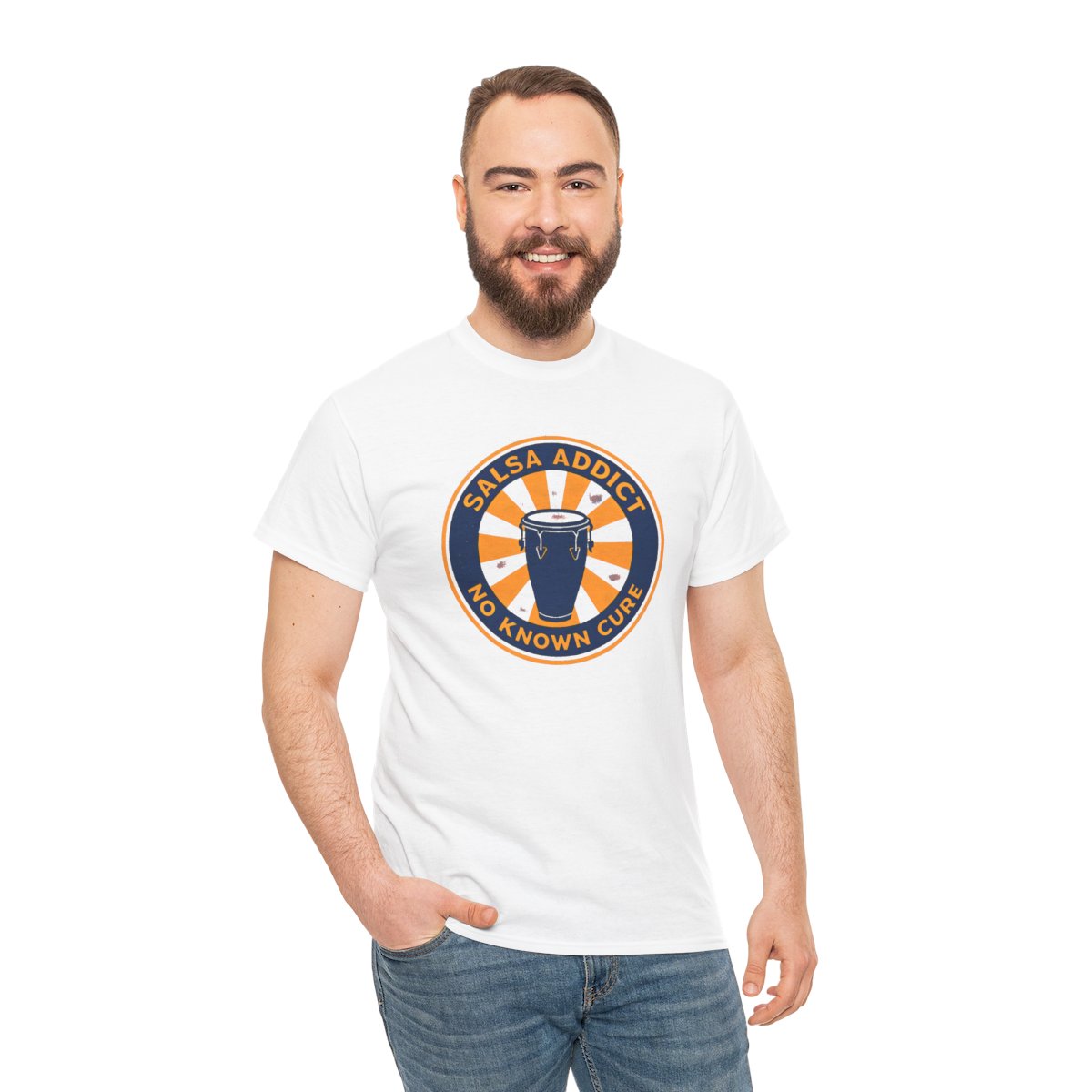 Salsa Addict Sunburst Tee — White tee, person view