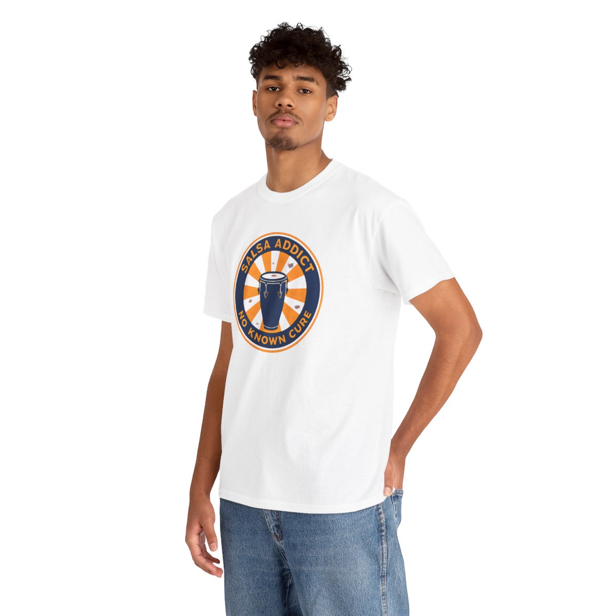 Salsa Addict Sunburst Tee — White tee, person view