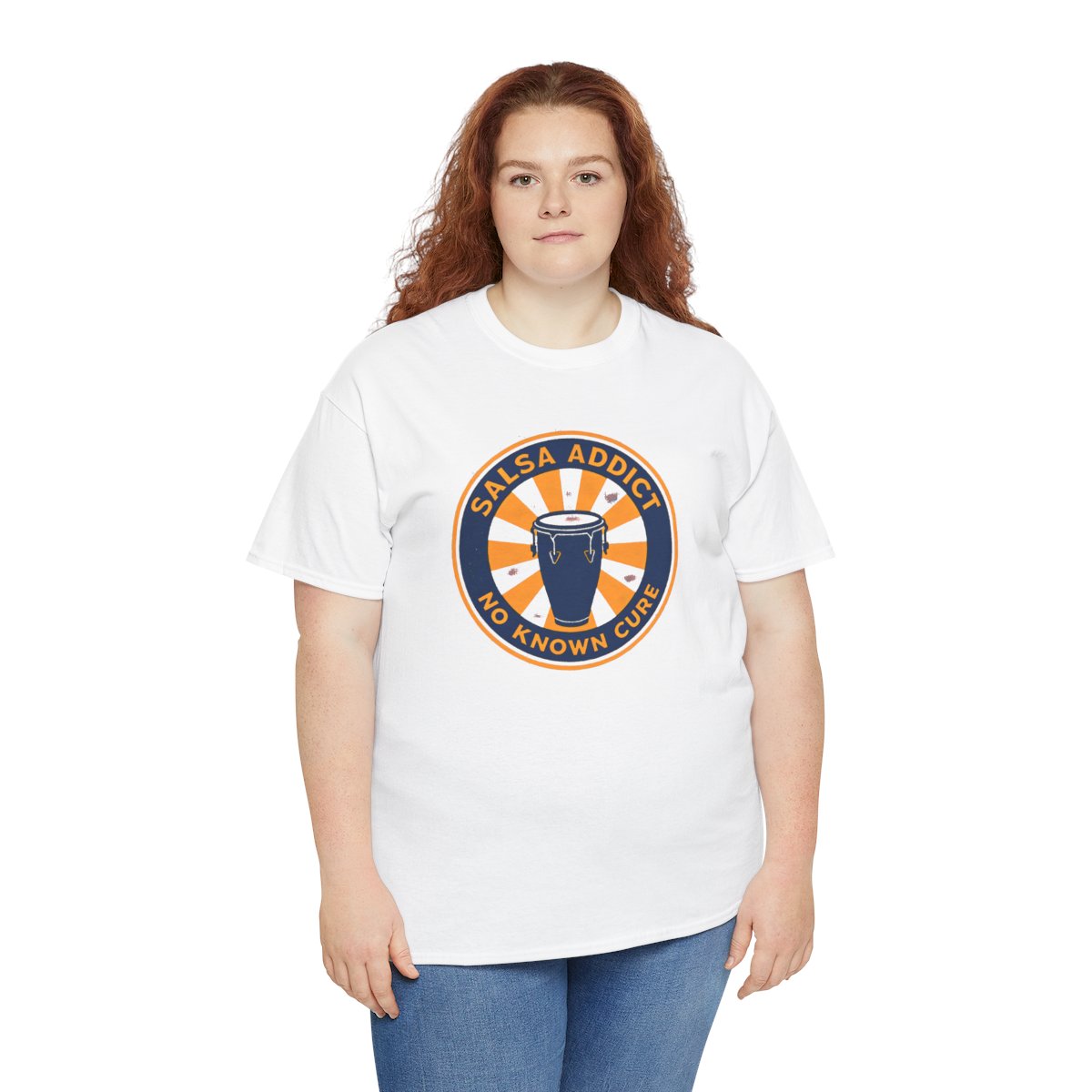 Salsa Addict Sunburst Tee — White tee, person view
