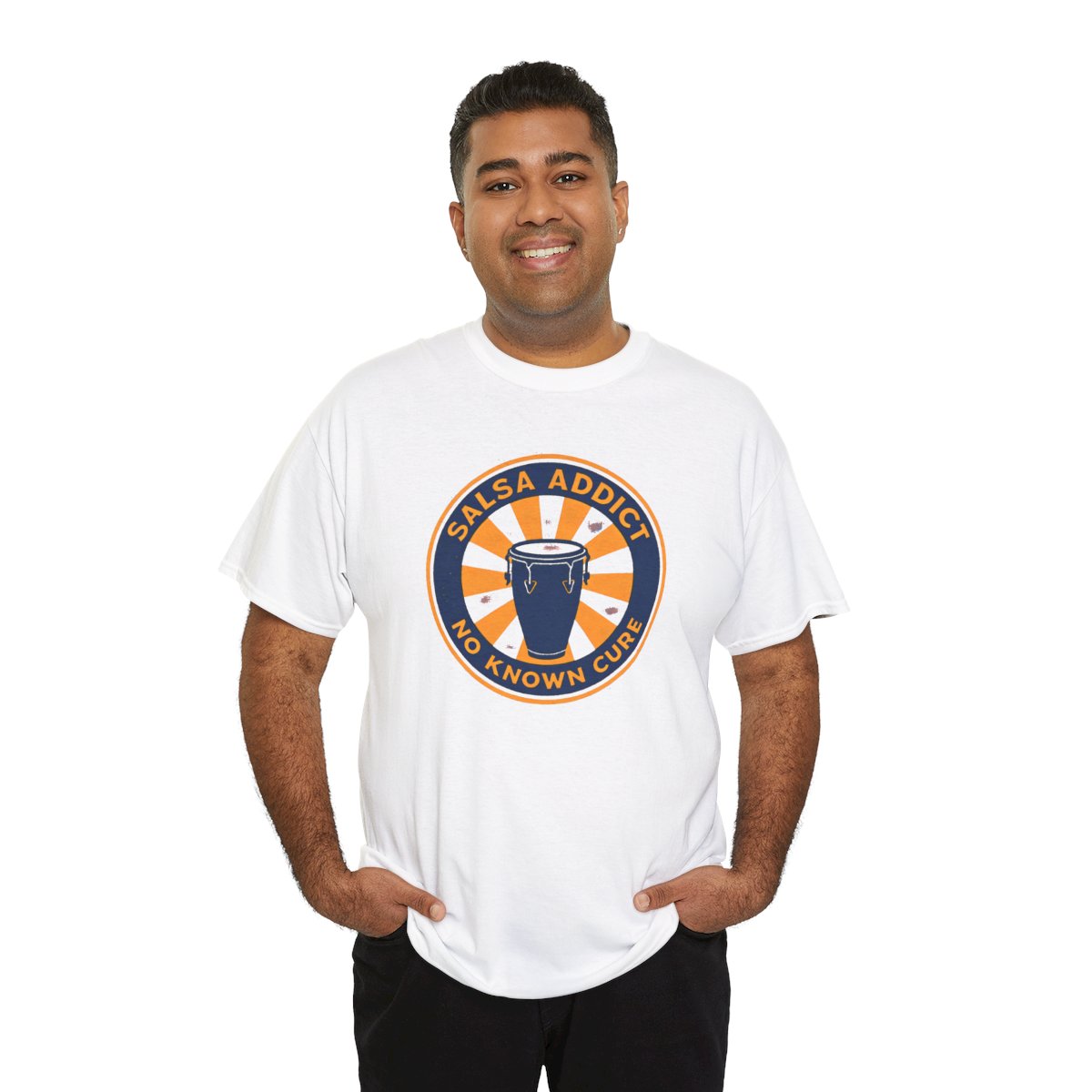 Salsa Addict Sunburst Tee — White tee, person view