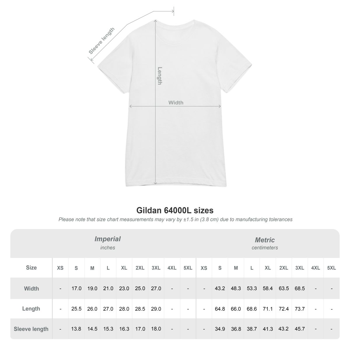 Bachata Addict Tee — White tee, size chart view