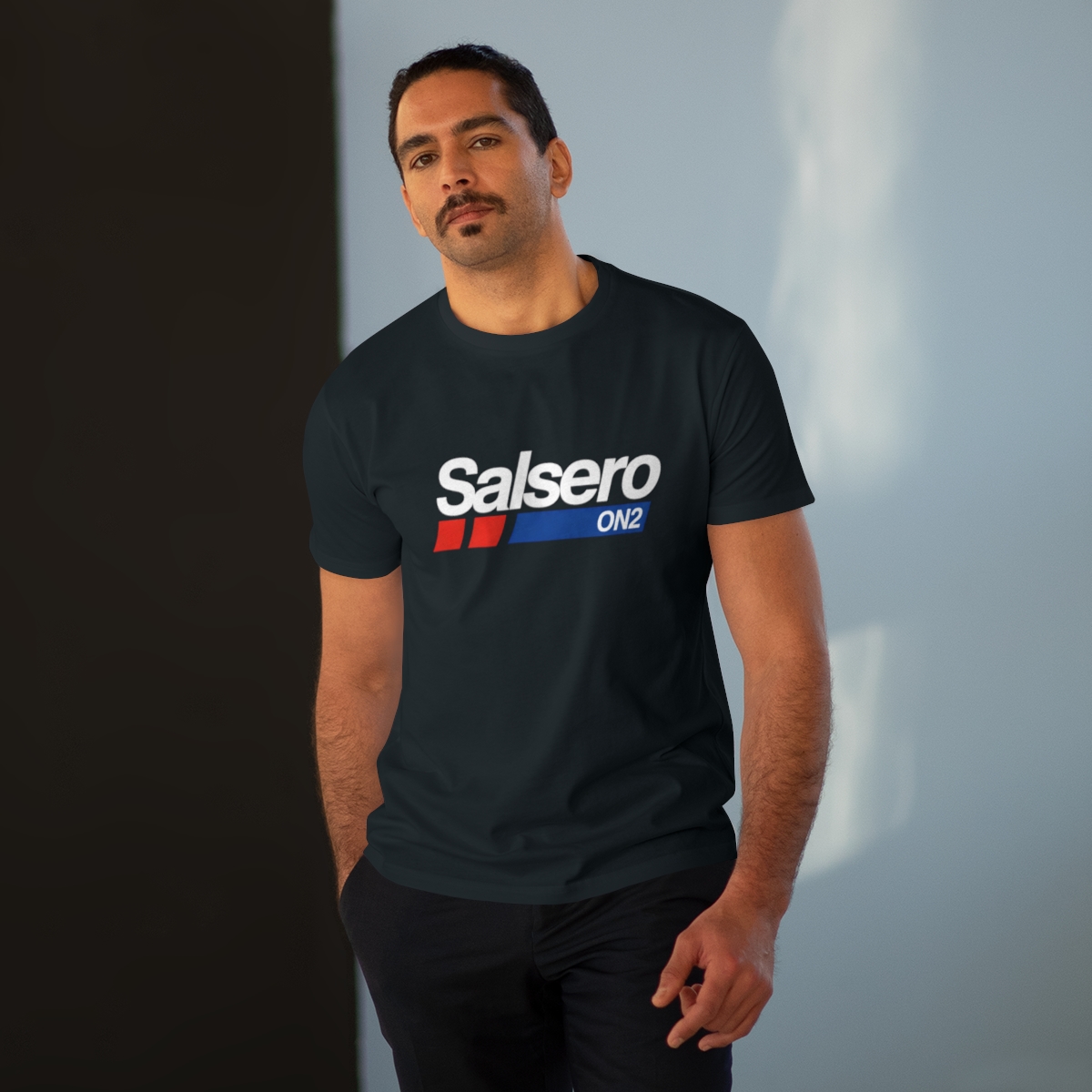 Salsero On2 Racing Tee — Dark Black tee, lifestyle view