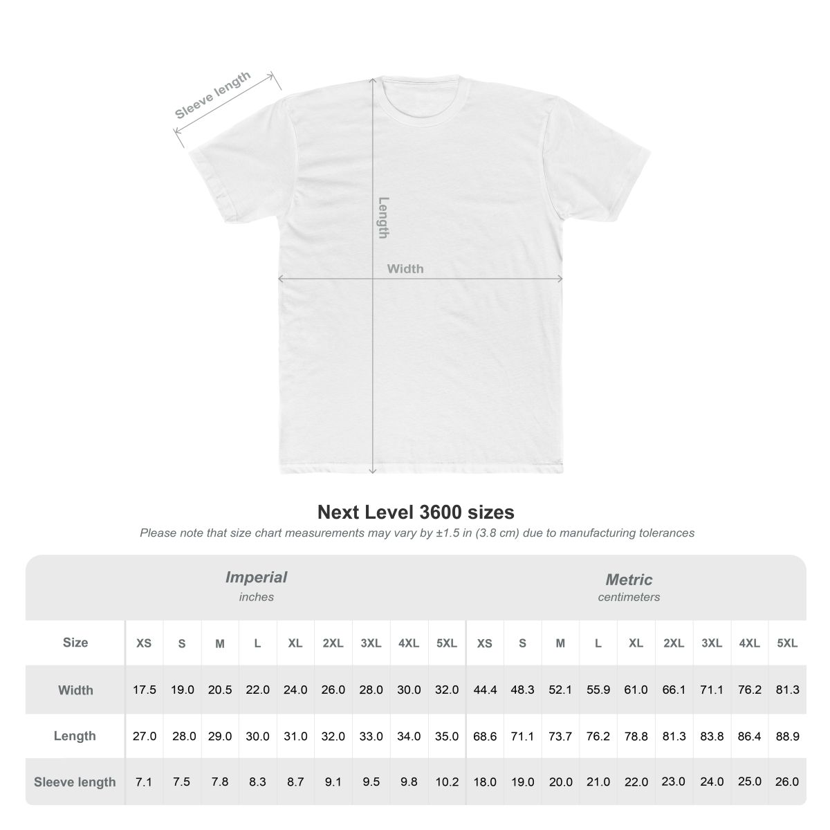 On2 Or Nothing Tee — Solid Black tee, size chart view