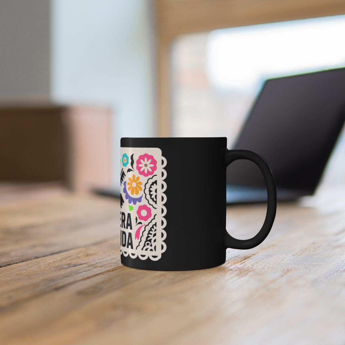 Salsera Por Vida Mug — black mug, context view