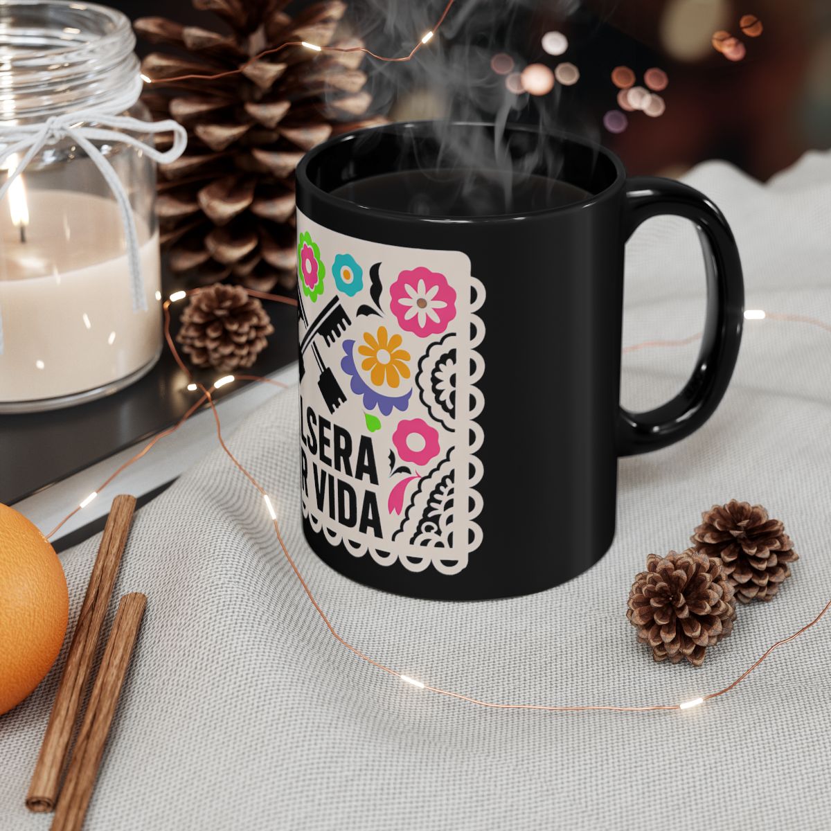 Salsera Por Vida Mug — black mug, context view
