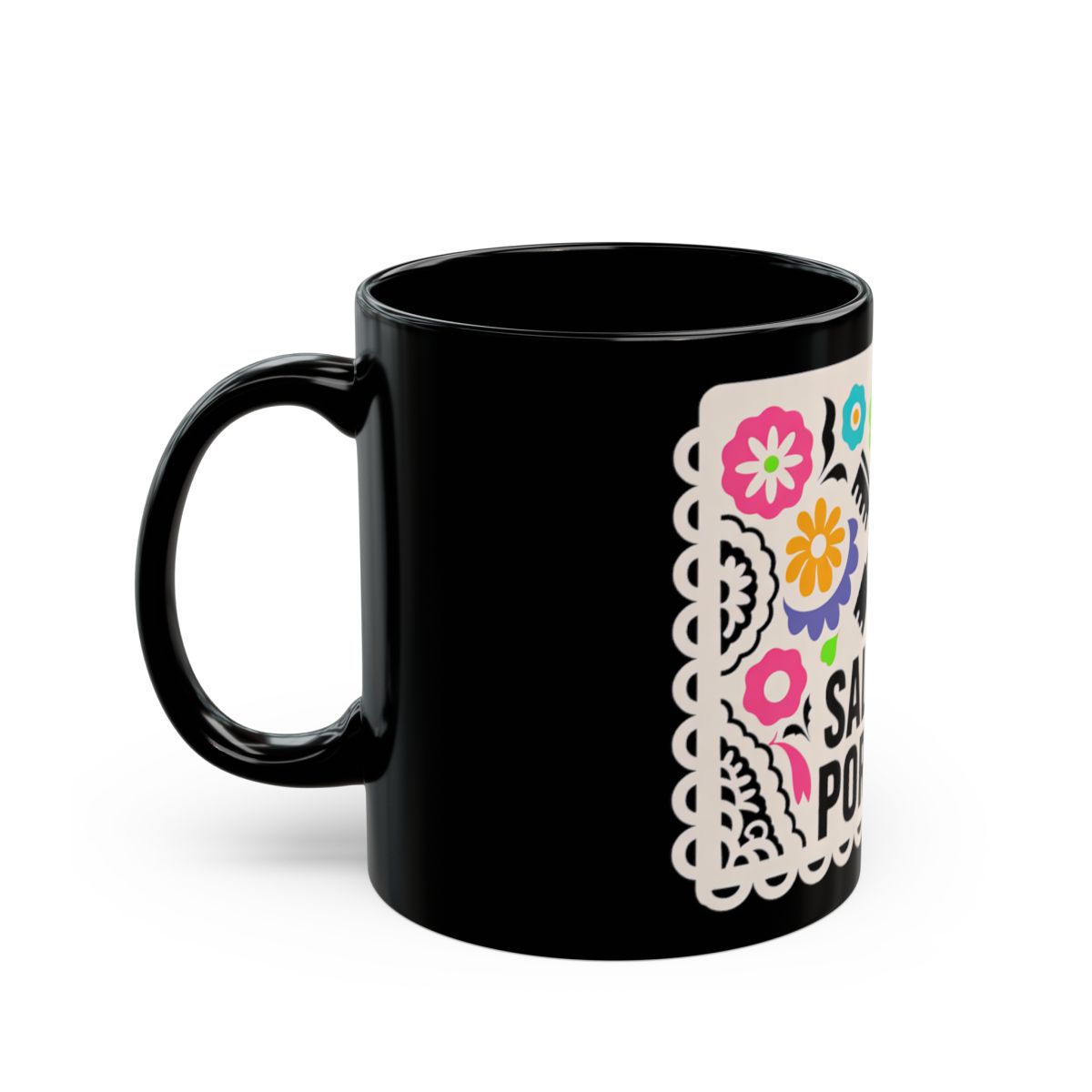 Salsera Por Vida Mug — black mug, left view