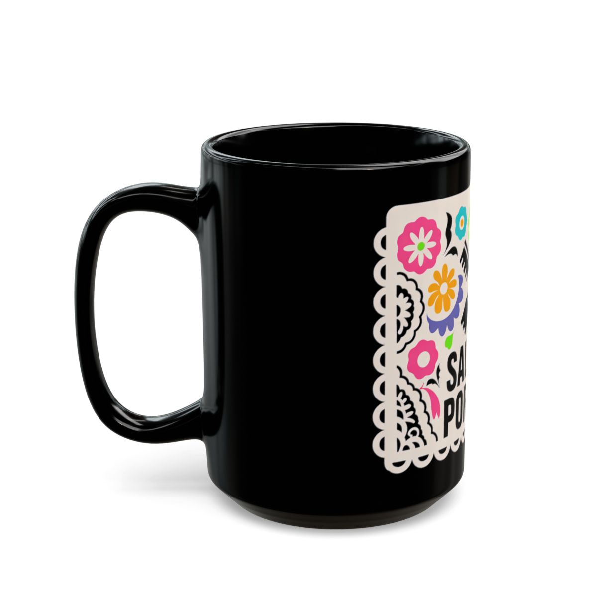 Salsera Por Vida Mug — black mug, left view