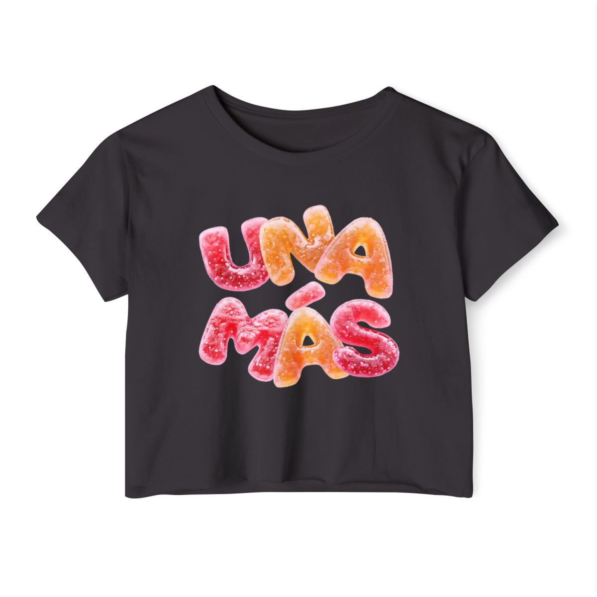 Una Más Crop Top — Black tee, front view